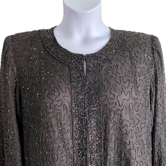 Laurence Kazar New York Black Beaded Silk Jacket Women's XL - Picture 13 of 13